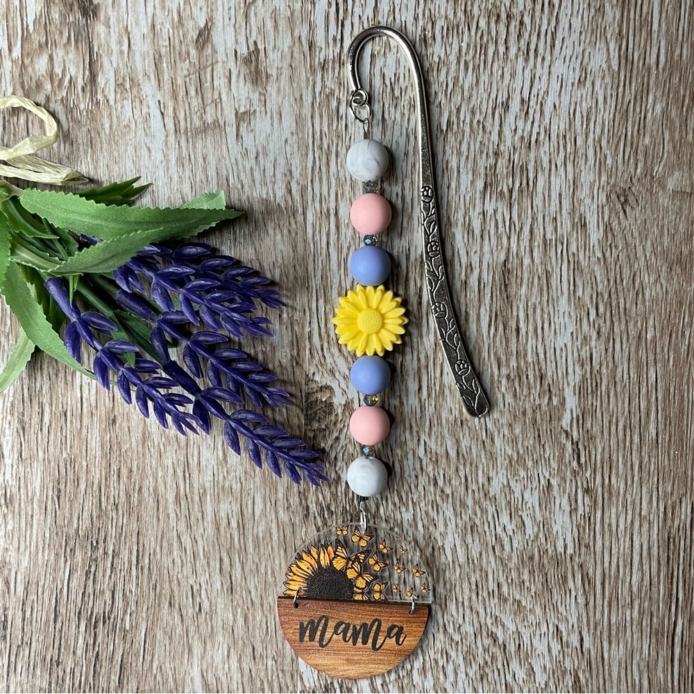 Bookmark Mama Sunflower Handcrafted Artisan Beaded Metal Journal Gift Read Book